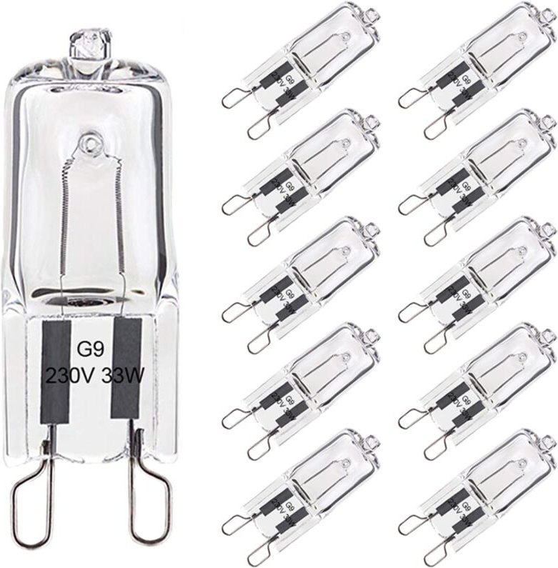 Aougo - Set mit 10 G9-Glühbirnen, 33 w, warmweiß, Halogen G9 für Ofentoleranz von 300 °c, G9-Glühbirnen in Kapselform, 4...