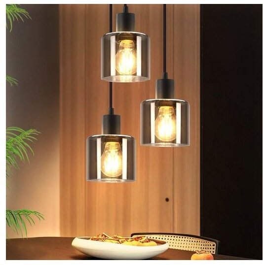 Pendelleuchte Esstisch Hängelampe Wohnzimmer - Esstischlampe Hängend E27 Hängeleuchte 3 Flammig Vintage Esszimmerlampe I...