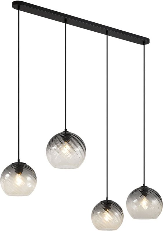 Art-Deco-Hängelampe schwarz mit Rauchglas rechteckig 4-flammig - Bao