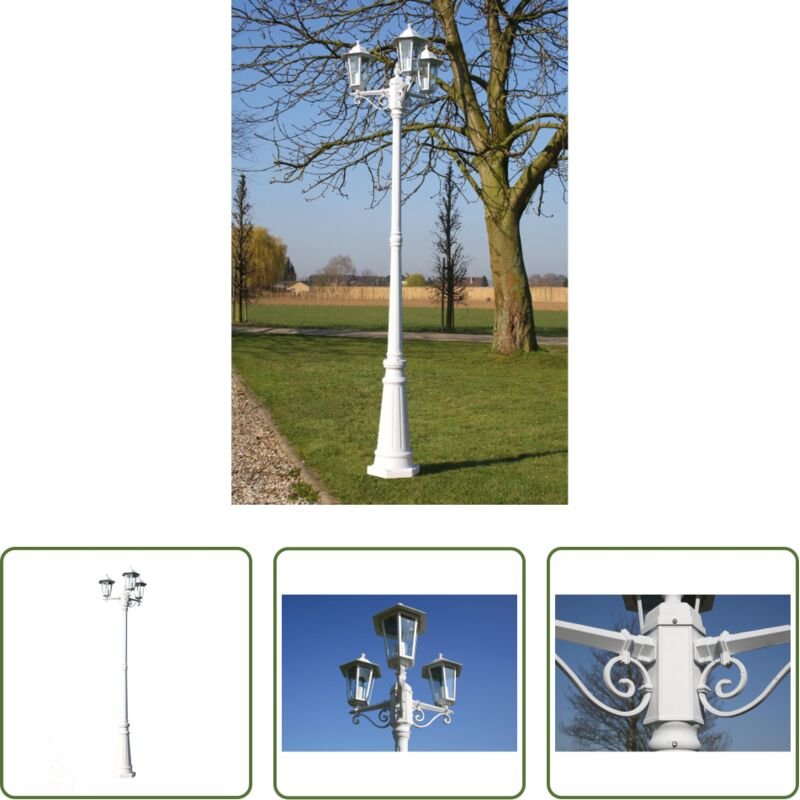 Außenbeleuchtung - Gartenlaterne 3-flammig 215 cm Weiß Aluminium