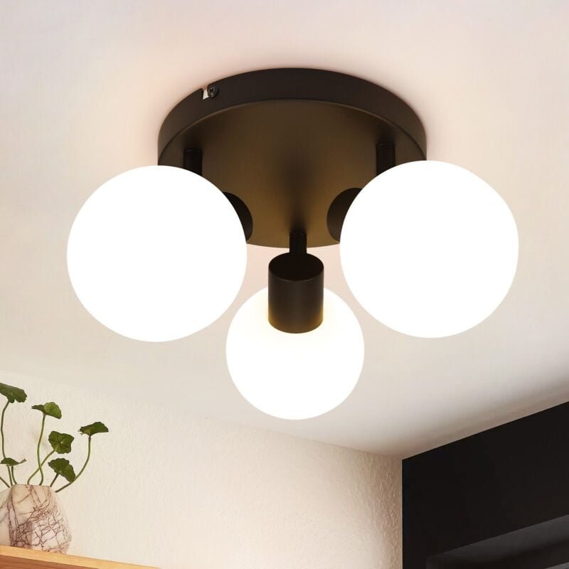 Thumbnail - GBLY Deckenstrahler Schwarz Deckenlampe Rund - Deckenleuchte 3 Flammig Innen Strahler Glas Lampenschirm Morden Flurlampe...