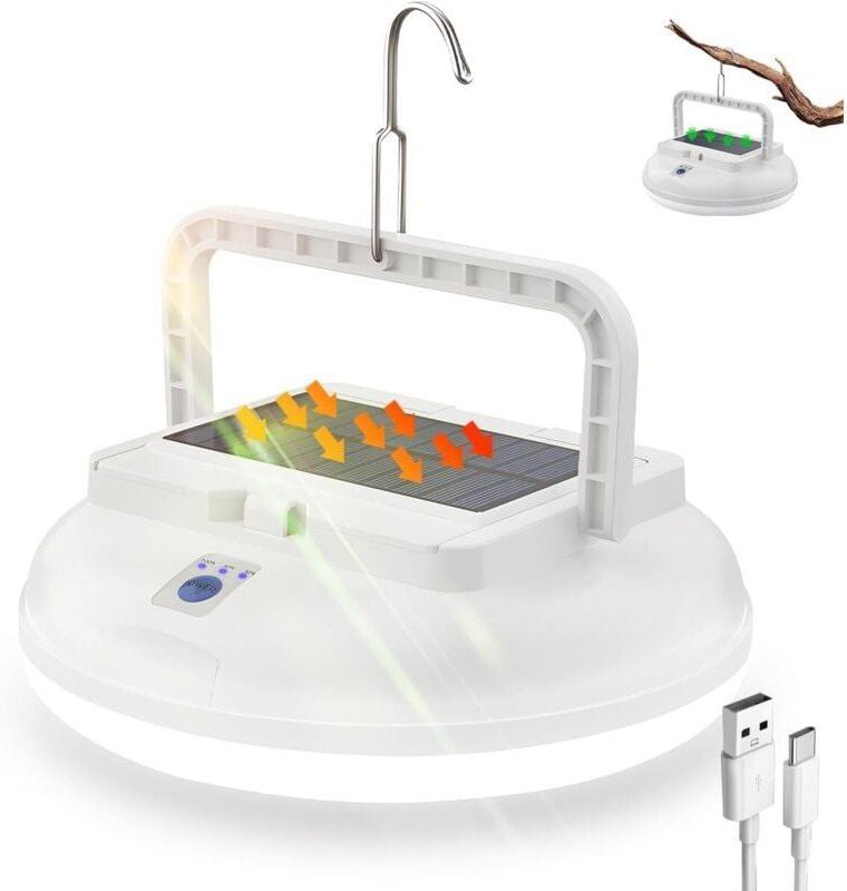 Wiederaufladbare Solar-Campinglampe, 4-Modus-Campinglaterne, 1300 lm, wasserdicht, 126 LEDs, ideal für Camping, Wandern ...