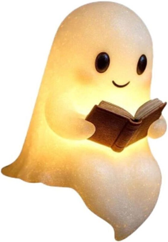 Nachtlicht – Geist liest ein Buch – Geister-Nachtlicht für Halloween – Dekoration für Kamin, Schlafzimmer oder Regal – 1...