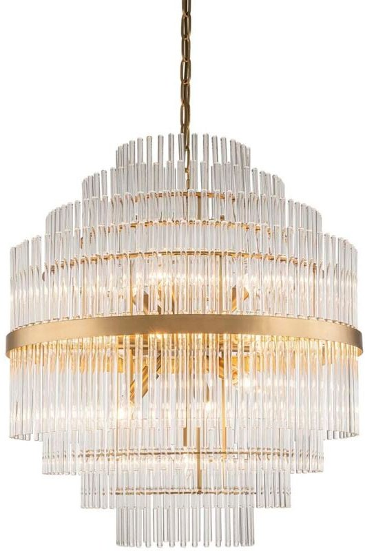 Deckenleuchte aus goldenem Metall und Kristall, 60 x 60 x 67 cm