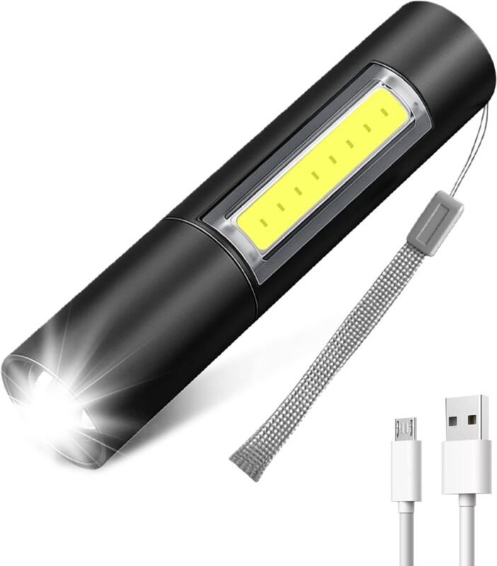 CCYKXA Mini-Taschenlampe, wiederaufladbare LED-Taschenlampe, einstellbarer Fokus, wasserdicht, für Camping, Wandern, Not...