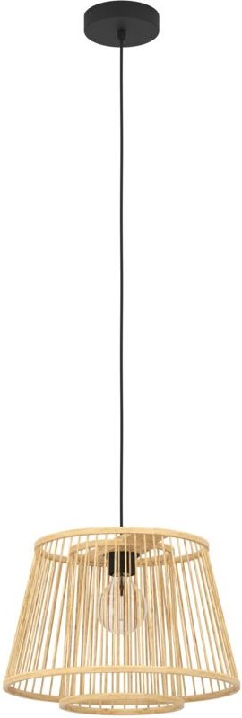 Eglo - Hängelampe Hykeham, Pendelleuchte Esstisch 1-flammig, Holz Esszimmerlampe mit Lampenschirm aus Bambus in Natur, H...
