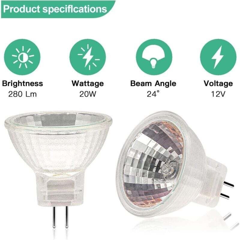 12 Stück MR11-Halogenbirne, 12 V 20 W Gu4-Halogenlampe, MR11 Gu4-Glühbirne mit Glasabdeckung, geeignet für Stehlampen, 2...
