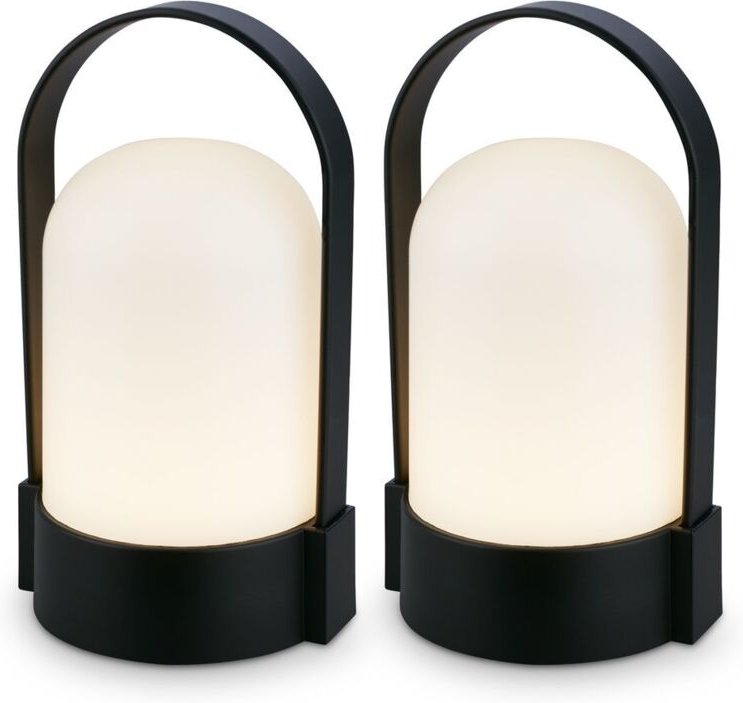 Briloner ASA 2er Set LED Tischlampe kabellos, Dimmbar, Touch, USB-C Aufladung, IP44, Schwarz, 9x8x15,5 cm