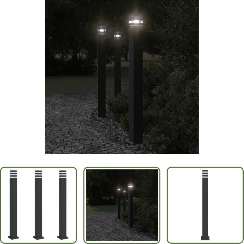 Außenbeleuchtung - Wegeleuchten 3 Stk. Schwarz 110 cm Aluminium