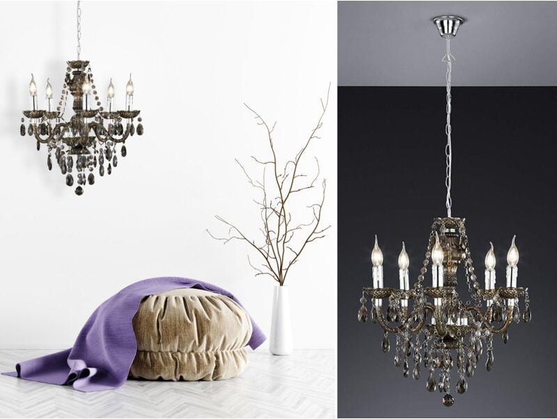 Kronleuchter 5-armig Classic Lüster Chrom und Schwarz mit Trio Lighting Dekorativen Anhängern