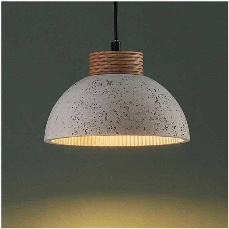 Hängeleuchte aus grauem Beton und Holz - Koda