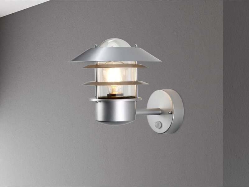 Meinewunschleuchte - led Außenwand Laterne mit Bewegungsmelder, Silber Höhe 24cm