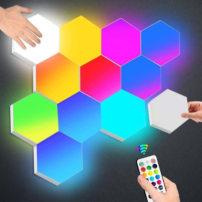 LED-Wandlampe mit Fernbedienung, intelligente Sechseck-Lichter, RGB-Spiellampe mit Touch-Steuerung, Nachtlichter, DIY-ge...