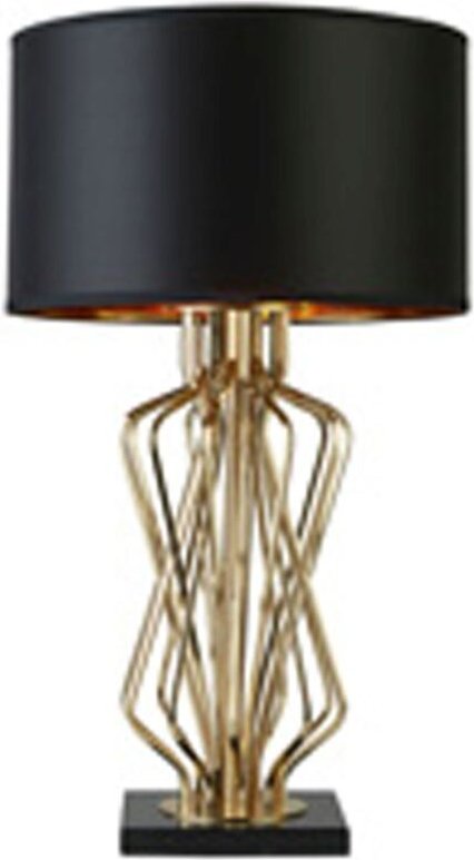 Tischleuchte Metall E27 d: 42 cm rund 72 cm hoch in Gold Schwarz Modern Nachttischleuchte