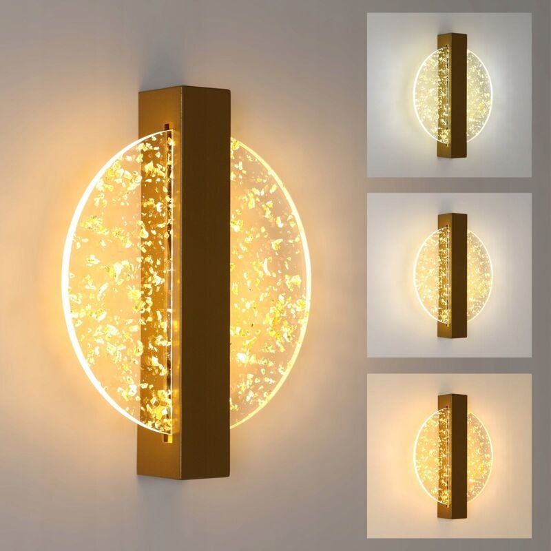 COMELY Wandlampe LED 12W, Gold Moderne Innenwandlampe aus Aluminium, Runde Innenwandlampe aus Acryl für Wohnzimmer, Schl...