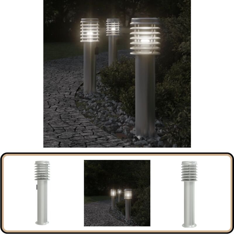 Wegeleuchte mit Steckdose Silbern 60 cm Edelstahl - Outdoor-Beleuchtung - Gartenlampe - LED-Lampe - Edelstahl Lampe - We...
