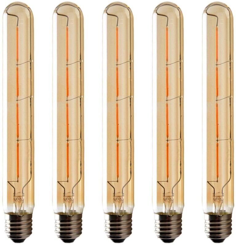 5er-Pack T225-Glühbirnen mit langen Röhren, LED-Edison-Filament, 6 W, E27-Sockel, warmweiß, bernsteinfarbenes Glas für d...