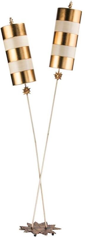 Stehlampe Stehleuchte Wohnzimmerlampe Stahl Taupe Gold h 198,1 cm 2 Flammig