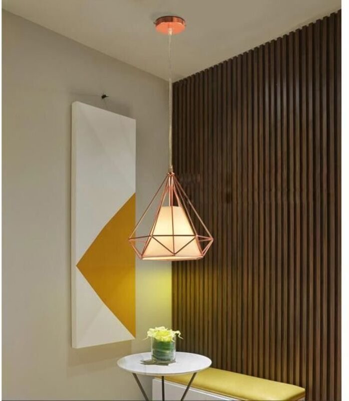 Pendelleuchte Vintage Roségold, Hängelampe Käfig Diamant E27 Lampe aus Eisen Lampenschirm für Esstisch Küche Wohnzimmer ...