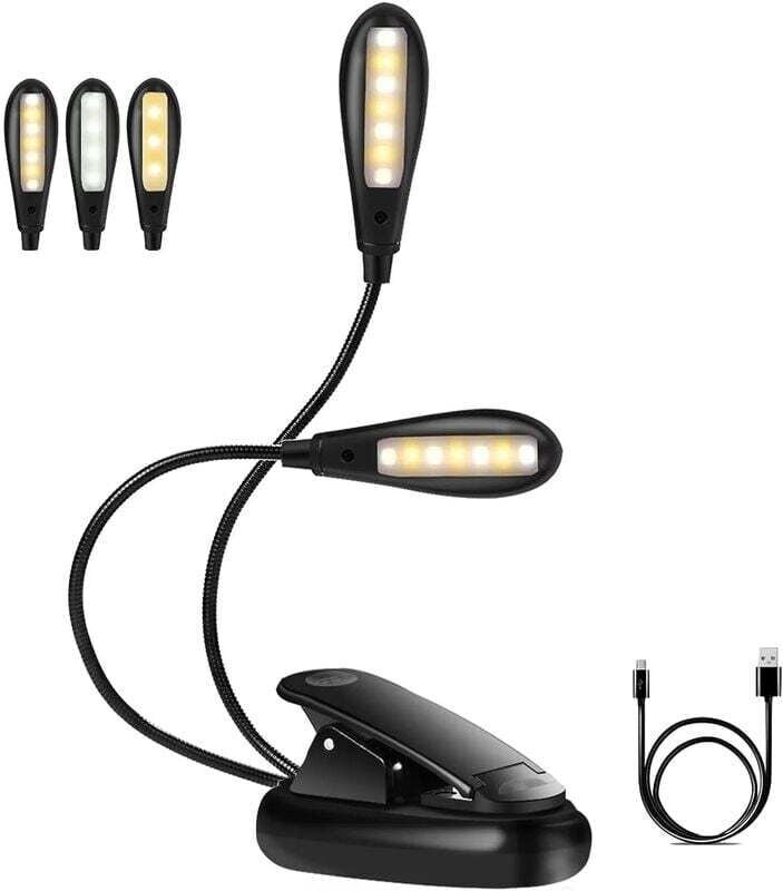 Wiederaufladbare Leselampe, 14 LEDs, 3 Farben, 9 Helligkeitsstufen, 360°-Clip-Lampe, flexibler Hals, tragbares und flexi...
