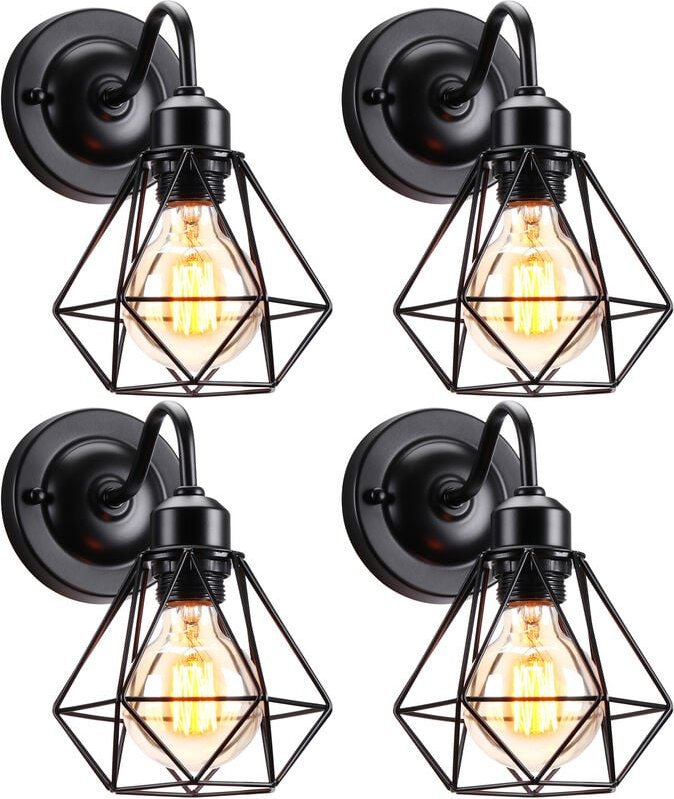 Wandleuchte, Industrial Stile Ø16cm Mini Diamant Käfig Wamp Lampe, E27 Erleuchtung Art Decor für Schlafzimmer Küche Wohn...