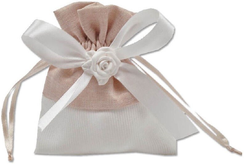 Trade Shop Traesio - Trade Shop - 12 Stoffbeutel für Konfettihalter, rosa, weiß, für Hochzeit, Taufe, Partygeschenke - B...