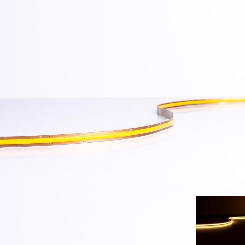 COB 12V Free Cut LED Streifen 5M 10W/m 600LED/m 8mm IP20 - Lichtfarbe: Super Warmweiß 2700K