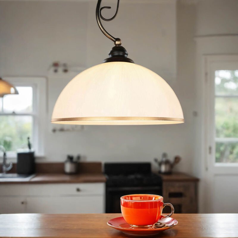 Thumbnail - Licht-erlebnisse - Hängelampe Metall Weiß E27 ø 30 cm Jugendstil Hängeleuchte Wohnzimmer