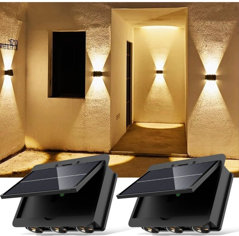 Solar Wandleuchte Aussen Solarleuchten für Außen Aussenlampe Wand 2 Stück LED Solarlampen für Außenwand Garten Deko Balk...