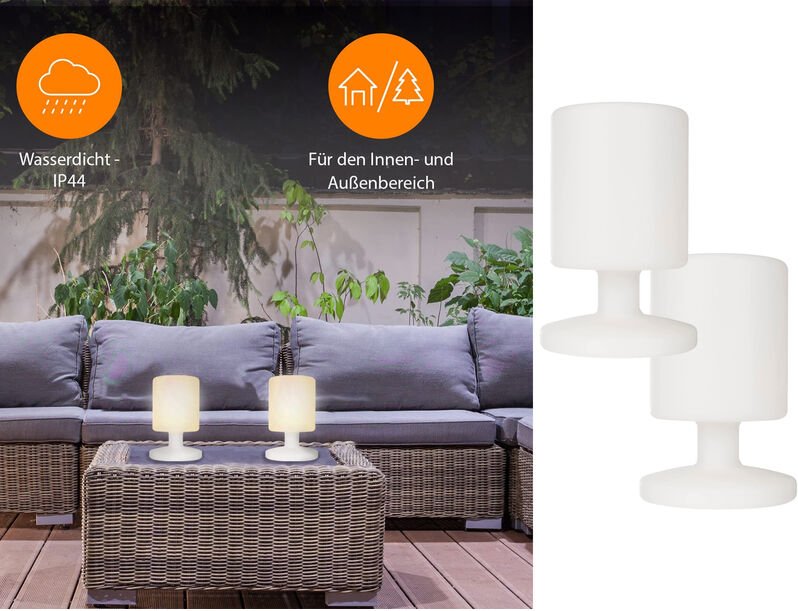 2er set kleine Akku led Tischleuchten Outdoor, dimmbar Höhe 25,5cm