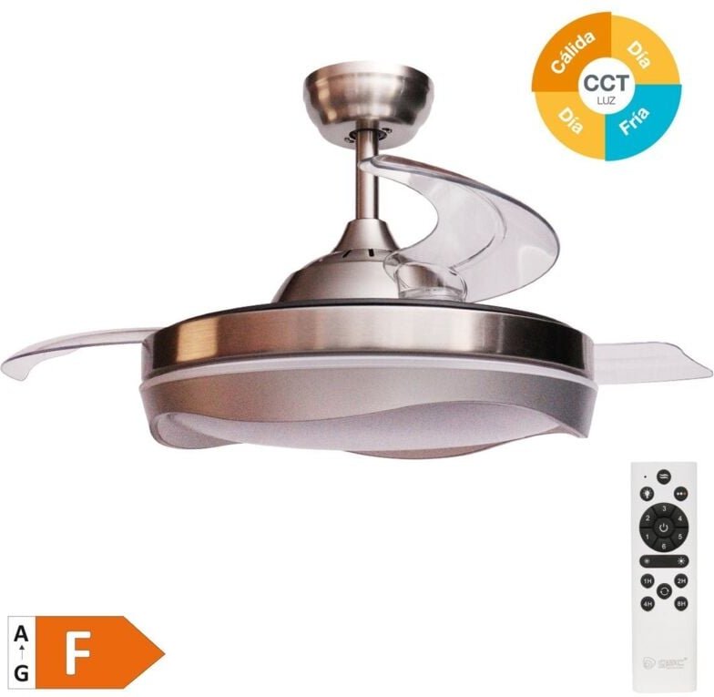 Deckenventilator "Nicosia" mit dimmbarem LED-Licht und Fernbedienung (36W 3CCT 3547lm mit einziehbaren Flügeln) Nickelfa...