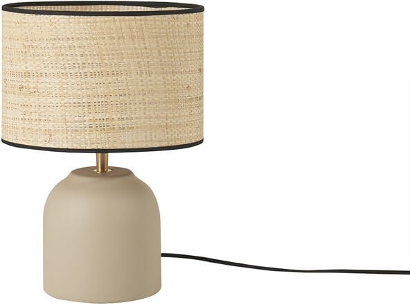 Tischleuchte aus emaillierter Keramik in Taupe mit Lampenschirm aus Bast H35 cm rocha