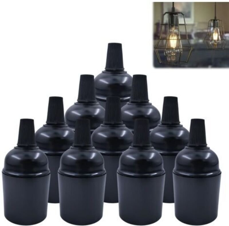 10 Stück E27 Lampenfassung: Vintage Schwarze Glühlampenfassung (φ38 H50mm), Vintage Lampenhalter, Glühbirnenfassung, für...