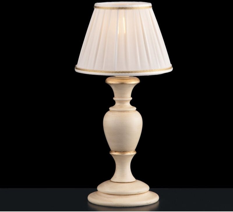 Thumbnail - Bonetti Illumina - Fiorenza - Tischlampe aus elfenbeinfarbenem und goldenem Holz 1 Licht mit Lampenschirm Dm.20 H.43 - Ø...