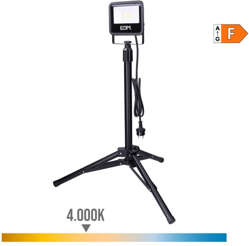 EDM - led Strahler mit Stativ, 30W, 2370lm, 4000K, Tageslicht, Black Series 70413