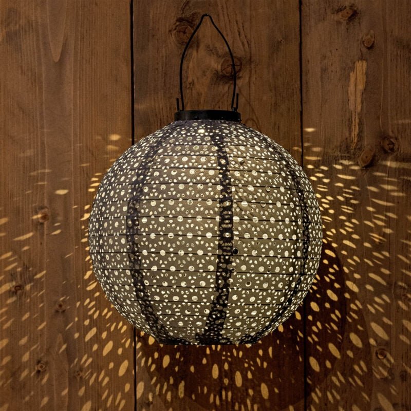 Spetebo - led Solar Textil Lampion rund grau - 25 cm - Garten Deko Beleuchtung warm weiß