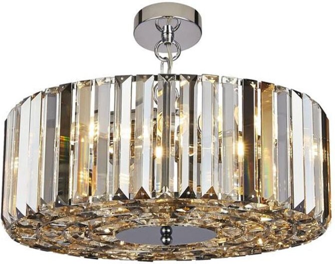 Chapeau 5 helle Chrom-Anhänger / halbbündig, Bernstein, Rauch und klare Glaskristalle - Searchlight