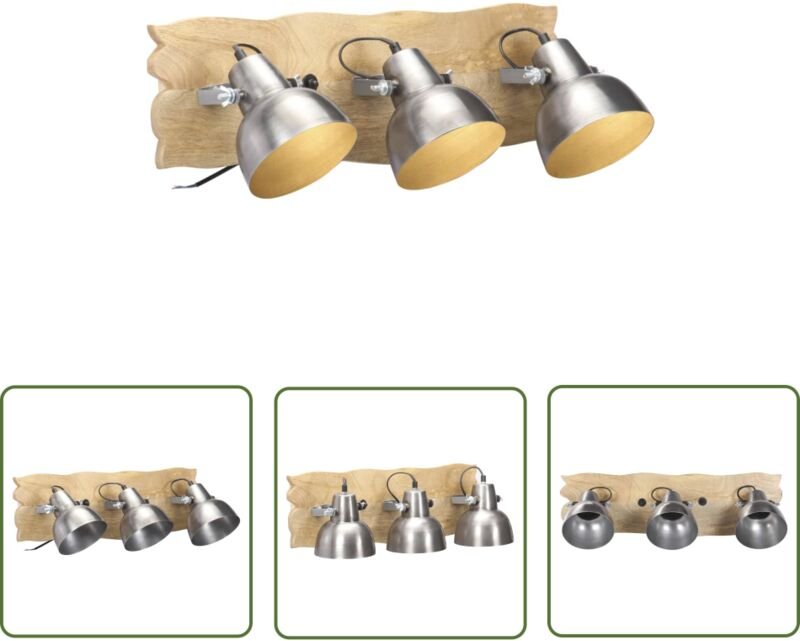 VidaXL Wandlampe Industriestil Silbern 68x23 cm E27 Mangoholz