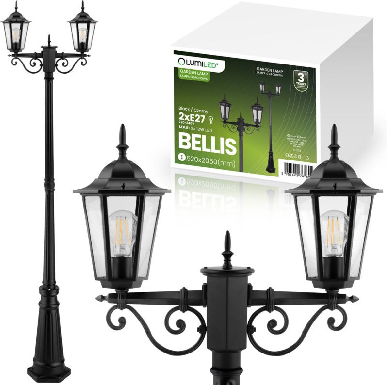LED-Gartenleuchte, Stehleuchte, 2 m, 2x E27, dekorative Außenlaterne, BELLIS LUMILED