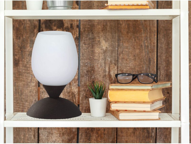 Meinewunschleuchte - led Tischleuchte, Rost Optik Glasschirm Weiß Touch dimmbar, Höhe 18cm