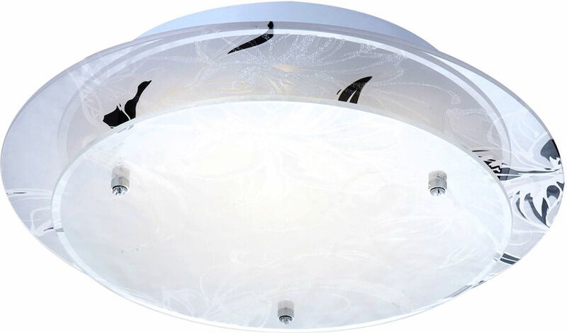 Etc-shop - Glas Deckenleuchte rund led Deckenlampe E27 Küchenlampe modern Wohnzimmerleuchte chrom, Blumen Dekor weiß, 3W...