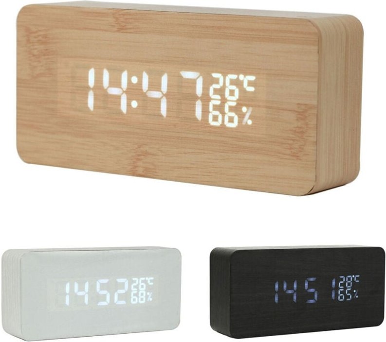 Trade Shop Traesio - Trade Shop - rechteckiger wecker holzuhr display digitaler alarm led temperatur usb -