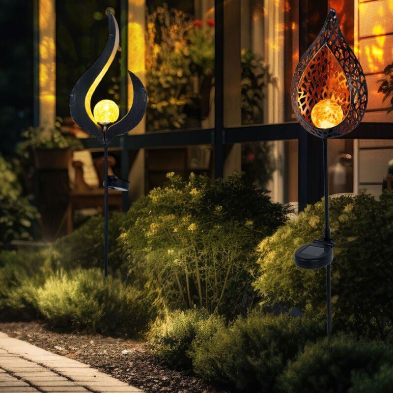Gartendeko Solarleuchte Stecklampe LED Außenleuchte Erdspießleuchte Gartenlampe, Flammen Design, LED, H 90 cm, 2er Set