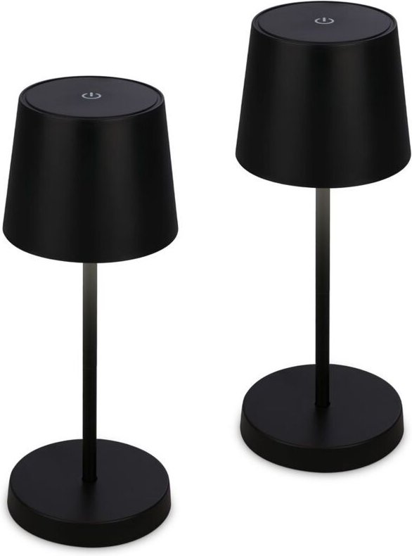 Briloner PIHA 2er Set Akku LED Tischleuchte, Touch, Dimmbar, USB-Aufladung, IP44, Akku tauschbar, Schwarz, Ø10,5 x 26 cm