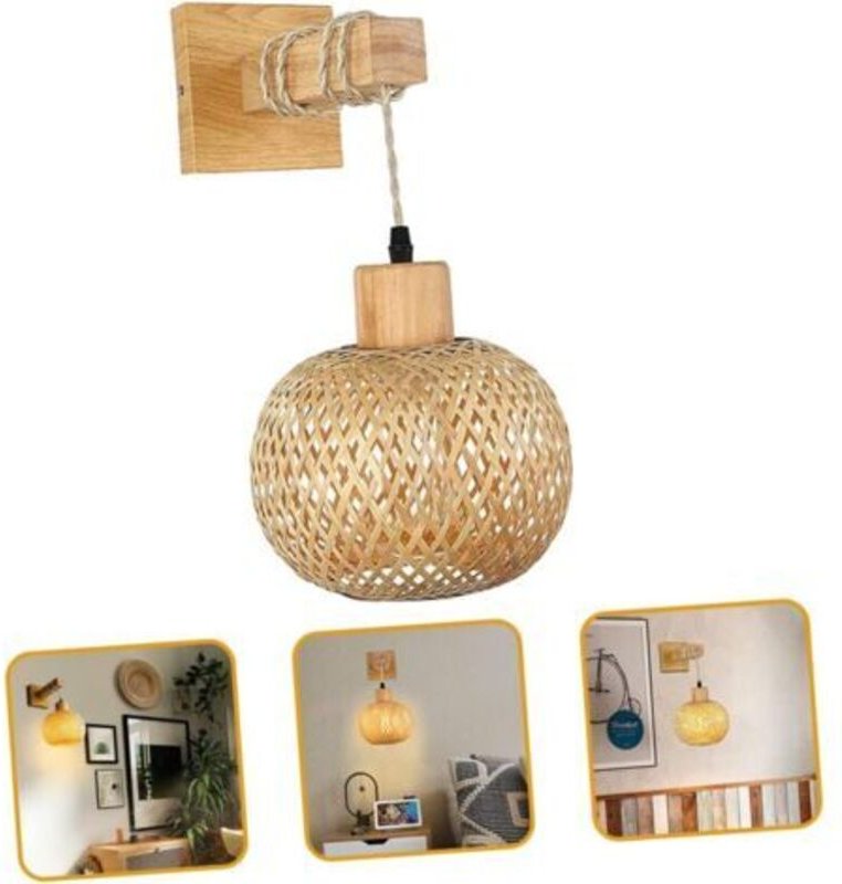 Japanische Vintage-Wandleuchten, Nachttischlampe aus Bambusgewebe, Rattan-Wandleuchten für Esszimmer, Schlafzimmer, Baue...