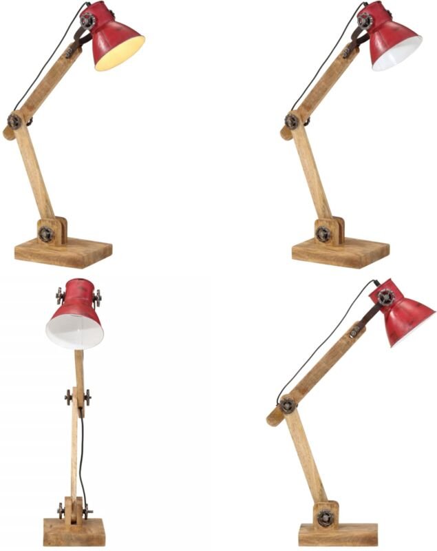 Schreibtischlampe 25 W Rot 23x18x96 cm E27 - Industriestil - Holzlampe