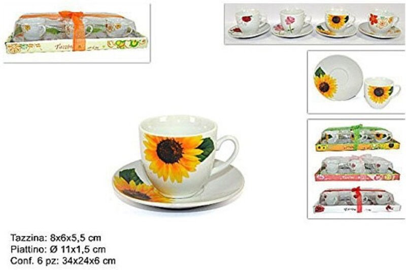 Trade Shop Traesio - Trade Shop - Set mit 6 Kaffee-/Teetassen mit Untertassen, Blumendekor, Küche, Heimdekor -