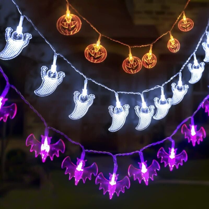 Thumbnail - 3er-Set Halloween-Lichterketten – Lichterpfosten – 3 m lange Lichterkette mit 20 LEDs, batteriebetrieben, für die Hallow...