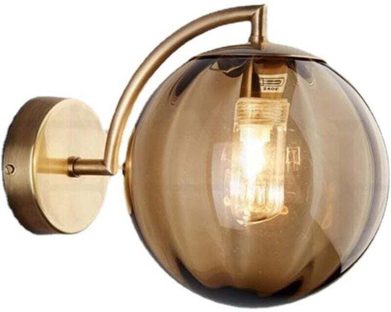 Applique da parete a sfera in vetro ambrato, globo in vetro ambrato con base dorata, lampada da comodino (ambra)