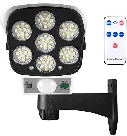 Solarleuchte für den Außenbereich mit kabellosem Bewegungsmelder und Dummy-Überwachungskamera, IP66, wasserdicht, 77 LED...